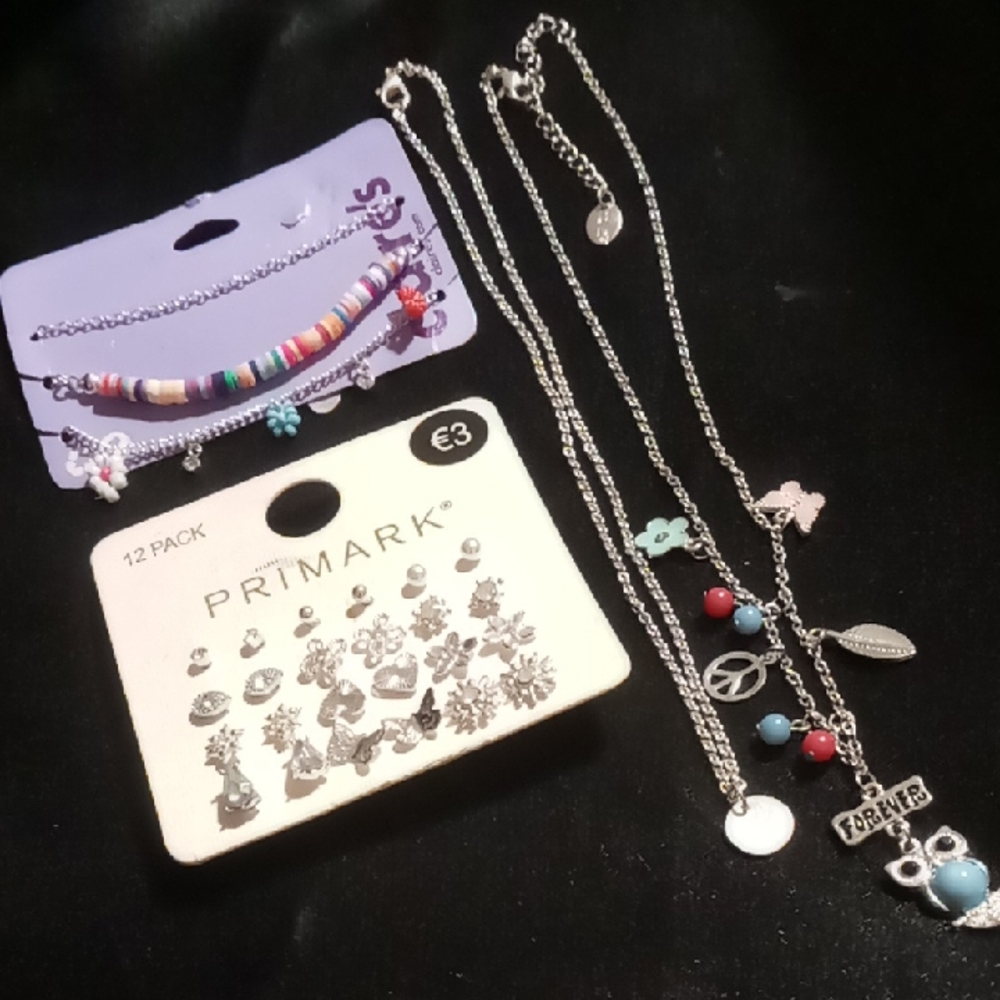 Primark Silver and Claire's Kids Jewelry Sets 5 necklaces 12 pairs earrings